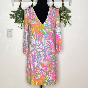 Lilly Pulitzer NWOT 3/4 sleeve v-neck knee length Pima cotton dress women size M